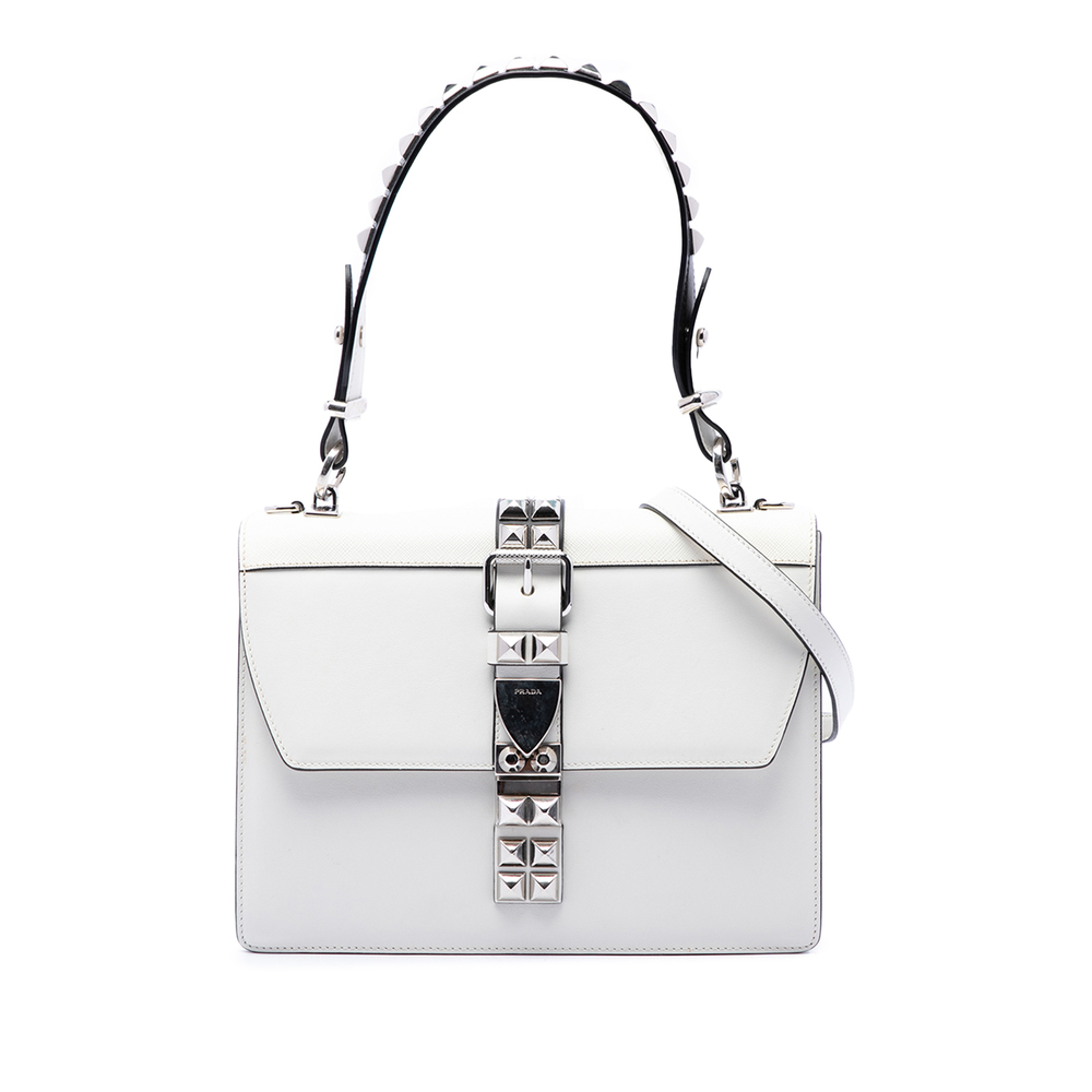 Pre-Loved Prada City Calf and Saffiano Studded Elektra Satchel